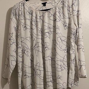 Ann Taylor 3/4-sleeve Off-white/Black Micro-pleated Blouse Top Shirt Size MP